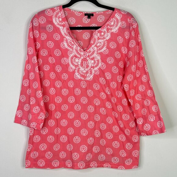 Talbots Embroidered Beaded Y2K Floral Print Tunic Top Women's Size Large - Picture 7 of 7
